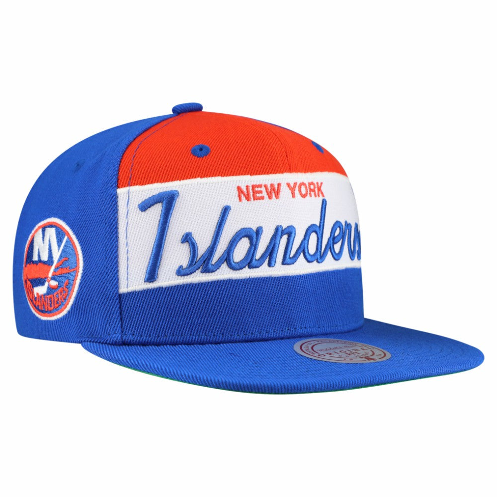 New York Islanders Mitchell & Ness Retro Script Colorblock Snapback Hat Royal