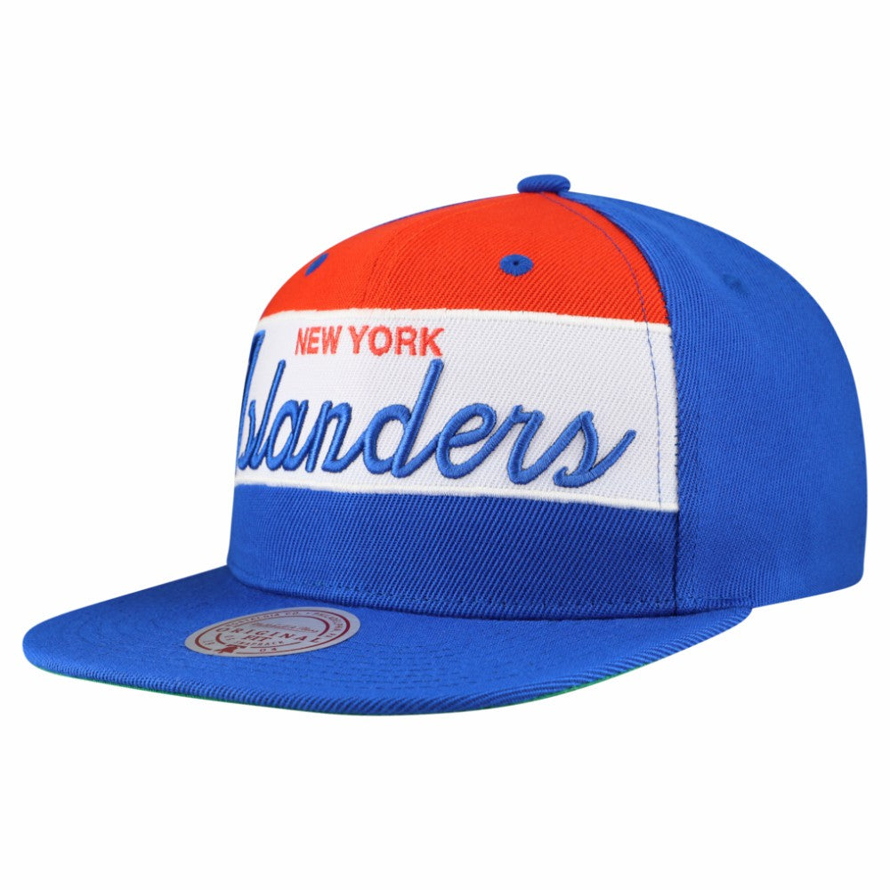 New York Islanders Mitchell & Ness Retro Script Colorblock Snapback Hat Royal