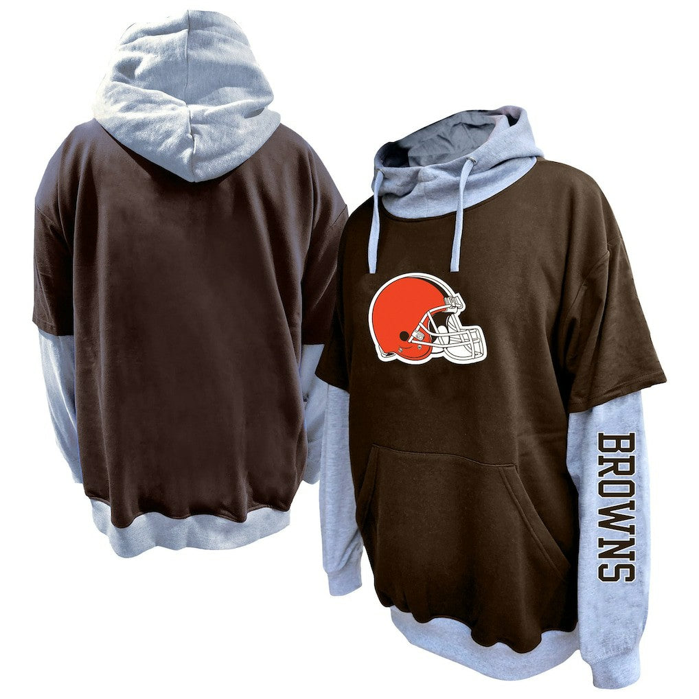 Cleveland Browns Big & Tall Twofer Pullover Hoodie - Brown/Heather Gray discount