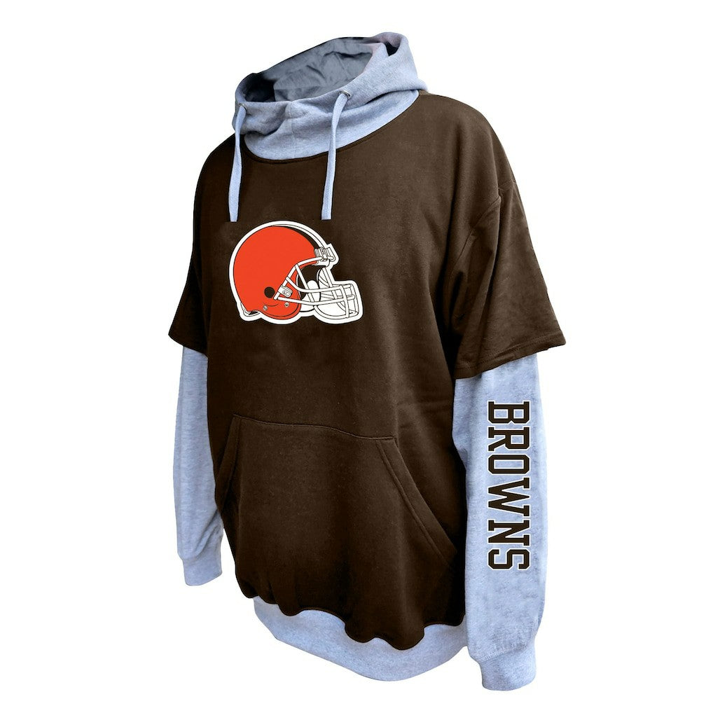 Cleveland Browns Big & Tall Twofer Pullover Hoodie - Brown/Heather Gray discount