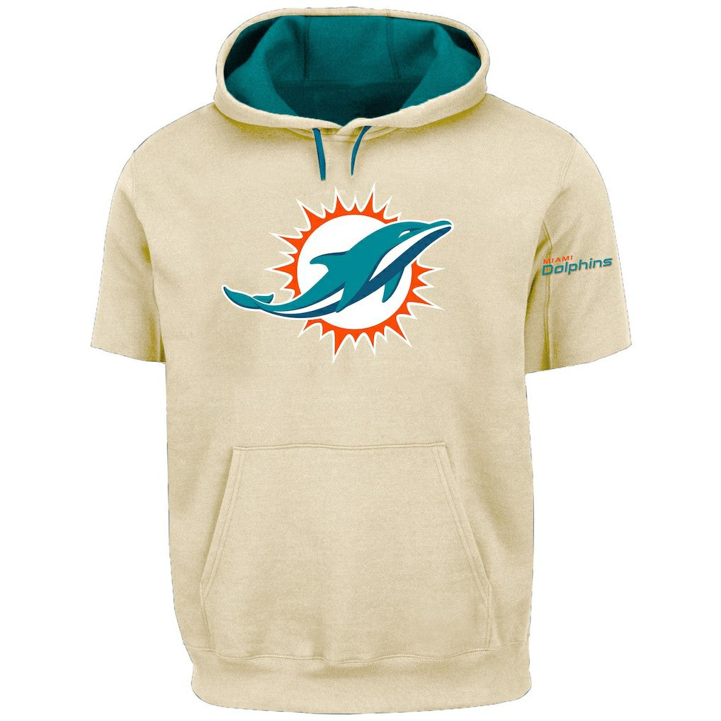 Miami Dolphins Profile Big & Tall Chest Print and Logo Short Sleeve Pullover Hoodie - Oatmeal sale