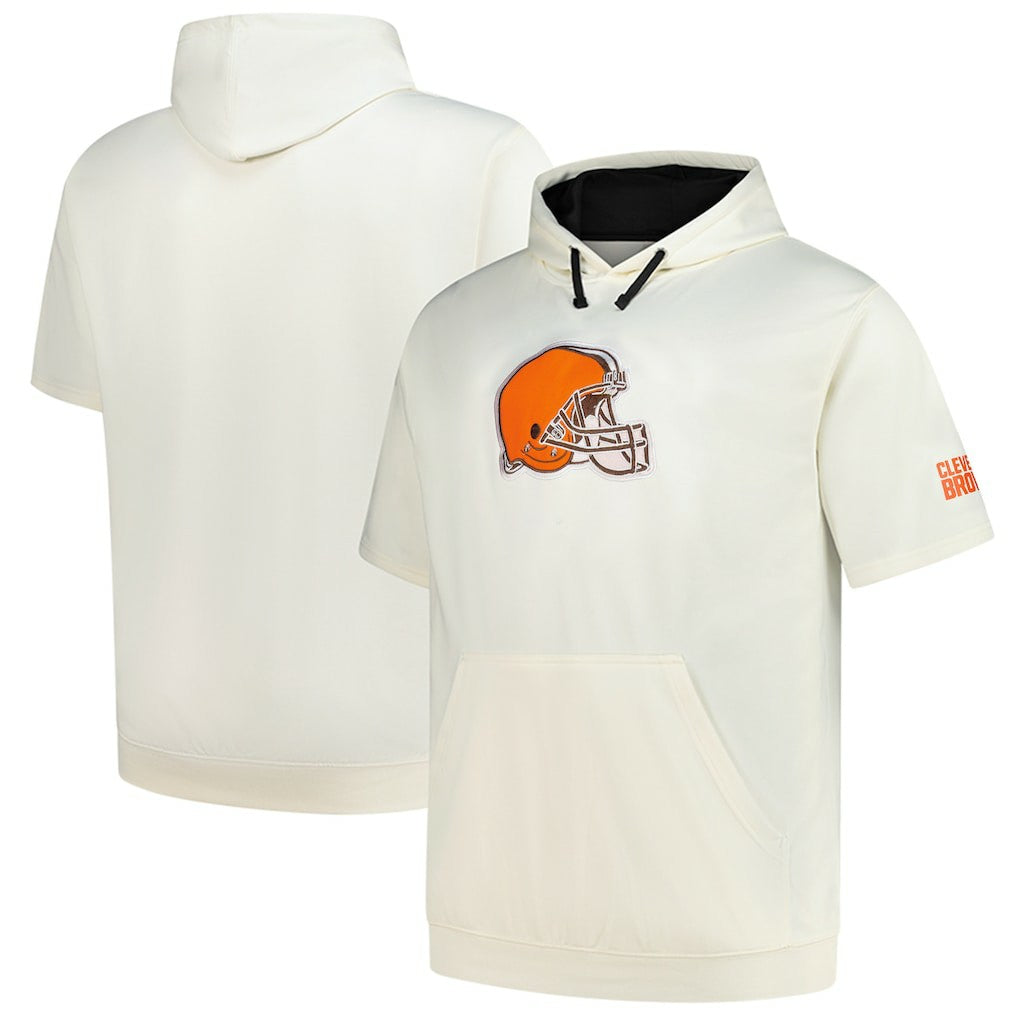 Cleveland Browns Profile Big & Tall Chest Print and Logo Short Sleeve Pullover Hoodie - Oatmeal on sale