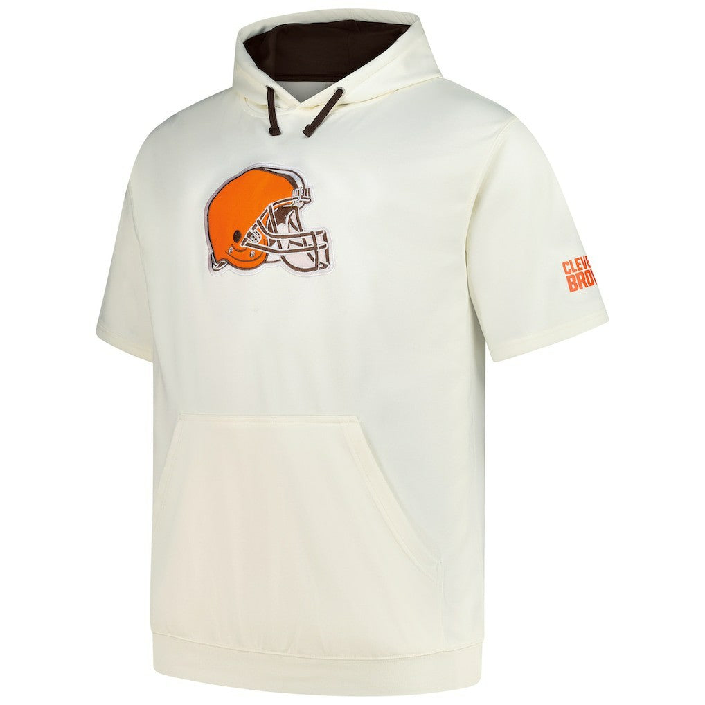 Cleveland Browns Profile Big & Tall Chest Print and Logo Short Sleeve Pullover Hoodie - Oatmeal on sale