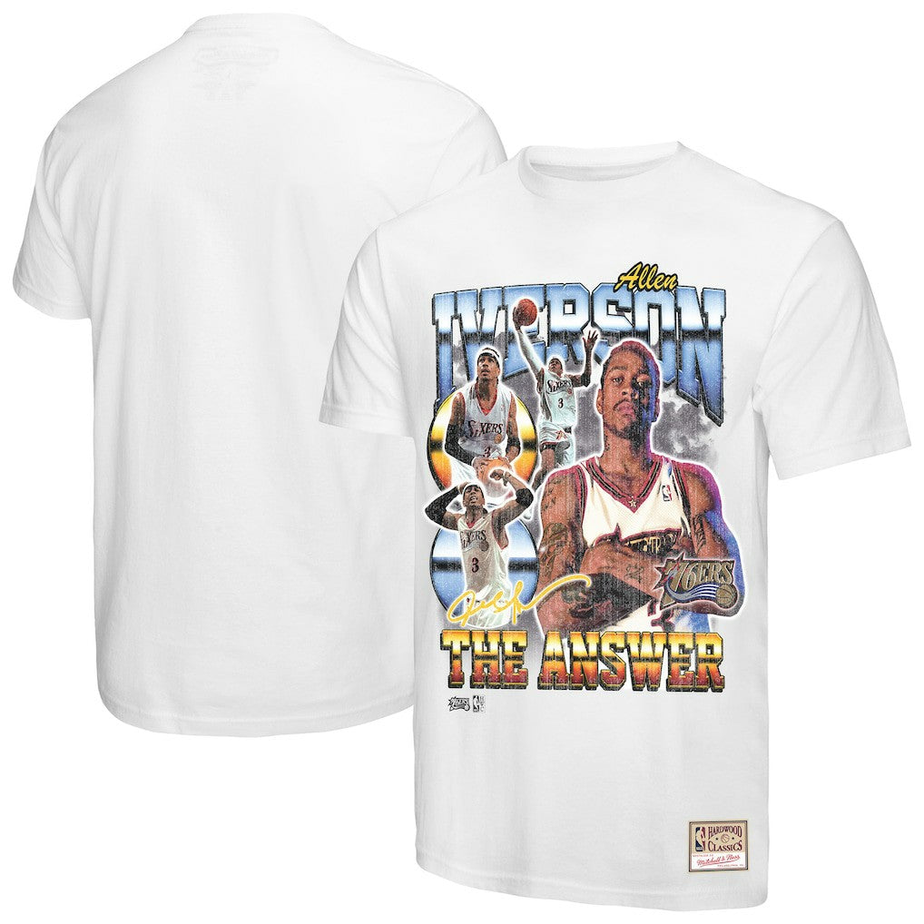 Allen Iverson Philadelphia 76ers Hardwood Classics Commemorative Player Collage T-Shirt - White | Mitchell & Ness sale