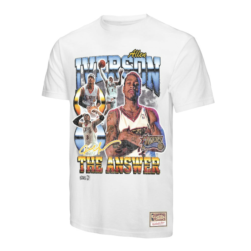 Allen Iverson Philadelphia 76ers Hardwood Classics Commemorative Player Collage T-Shirt - White | Mitchell & Ness sale
