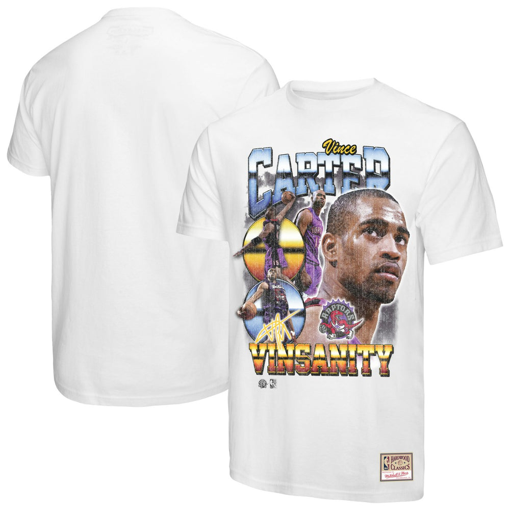 Vince Carter Toronto Raptors Hardwood Classics Commemorative Player Collage T-Shirt - White | Mitchell & Ness on sale