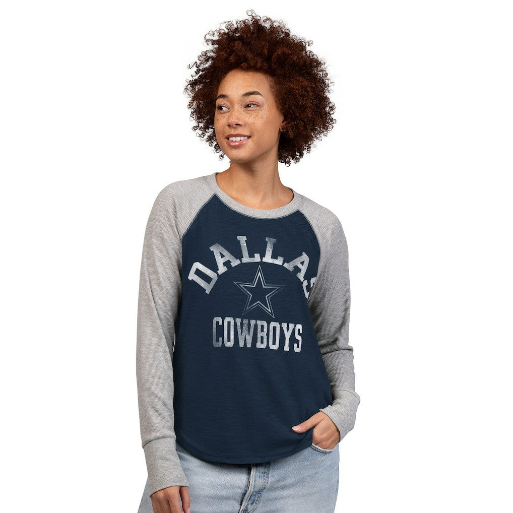 Dallas Cowboys G-III 4Her by Carl Banks Women's Waffle Knit Raglan Long-Sleeve T-Shirt - Navy/Gray cheap