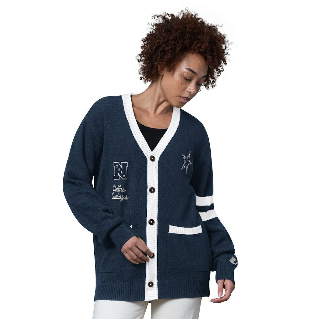 Dallas Cowboys Starter Women's Back Shot Button-Up Cardigan - Navy on sale
