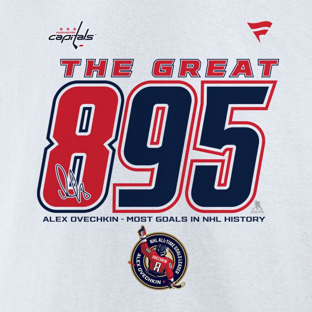 Alexander Ovechkin Washington Capitals Fanatics NHL All-Time Leading Goal Scorer The Great 895 Fleece Pullover Sweatshirt White