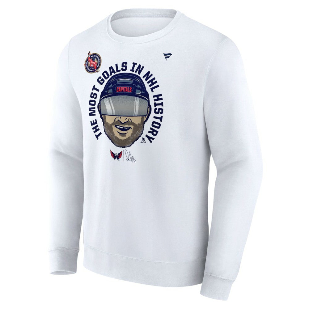 Alexander Ovechkin Washington Capitals Fanatics NHL All-Time Leading Goal Scorer GR8 Caricature Fleece Pullover Sweatshirt White