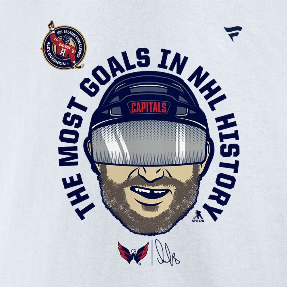 Alexander Ovechkin Washington Capitals Fanatics NHL All-Time Leading Goal Scorer GR8 Caricature Fleece Pullover Sweatshirt White
