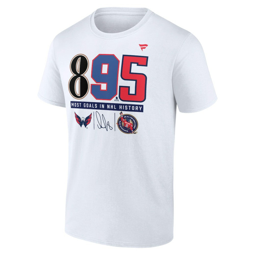 Alexander Ovechkin Washington Capitals Fanatics NHL All-Time Leading Goal Scorer The History of 895 T-Shirt White
