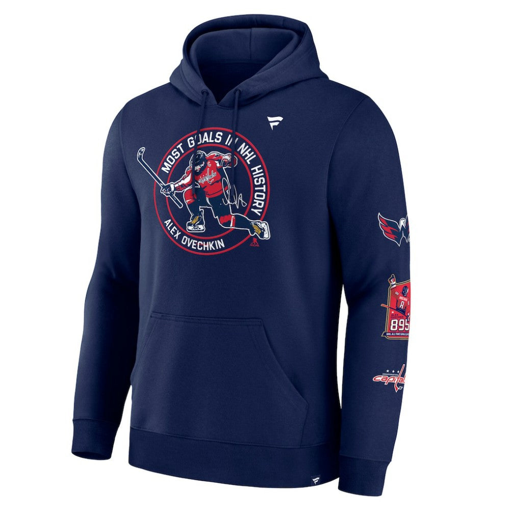 Alexander Ovechkin Washington Capitals Fanatics NHL All-Time Leading Goal Scorer Badges Pullover Hoodie Athletic Navy