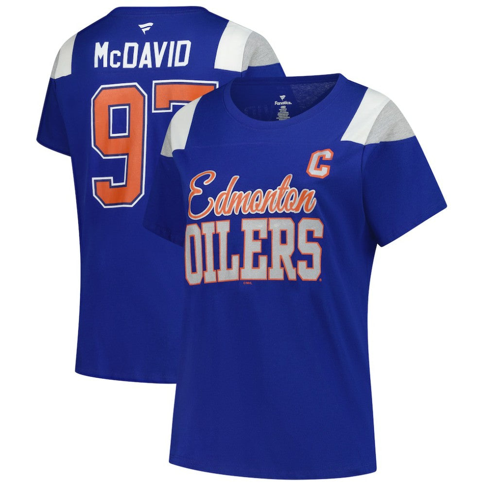 Connor McDavid Edmonton Oilers Fanatics Women's Plus Size Name & Number Scoop Neck T-Shirt Royal