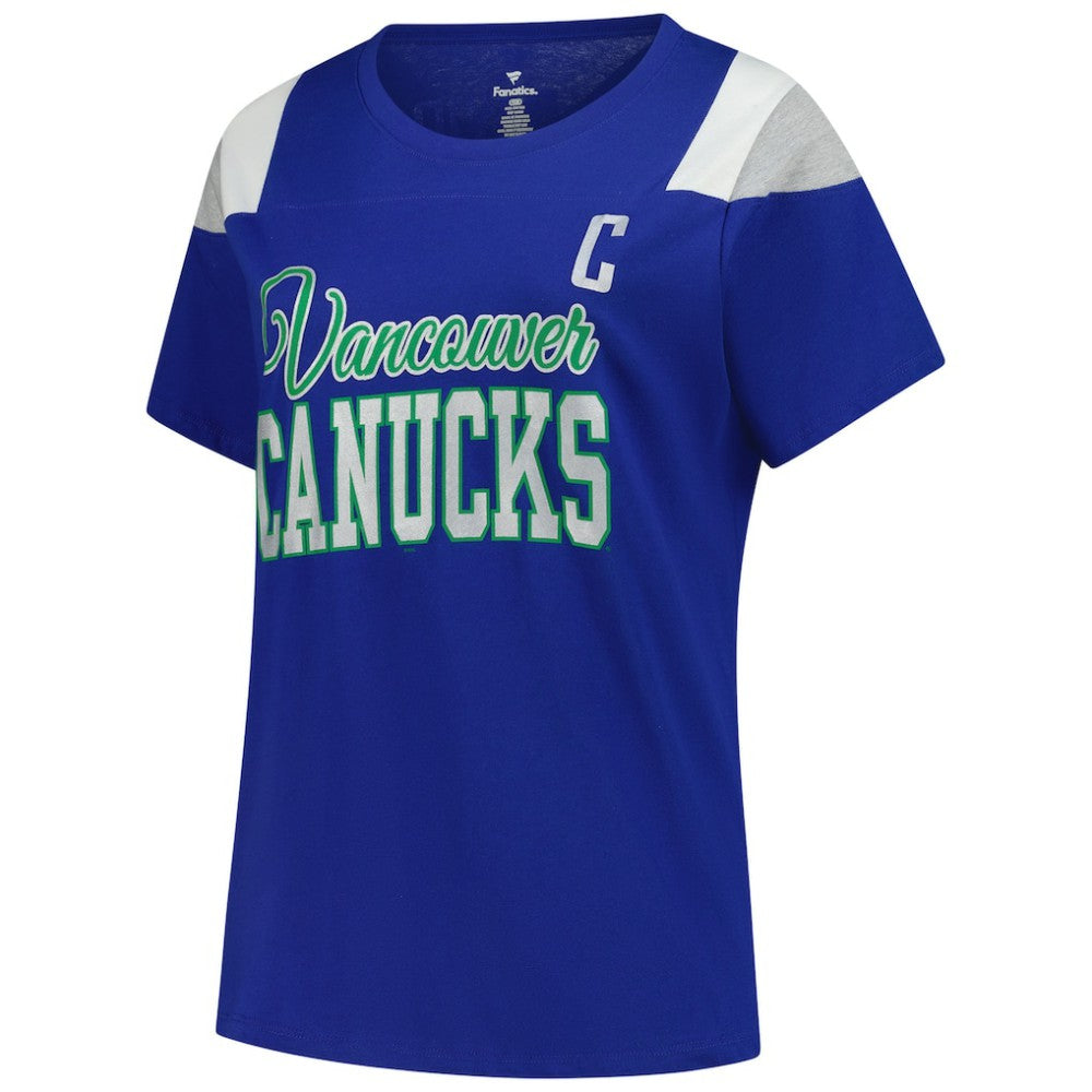 Quinn Hughes Vancouver Canucks Fanatics Women's Plus Size Name & Number Scoop Neck T-Shirt Royal