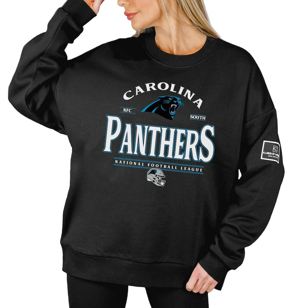 Carolina Panthers Gameday Couture Women's Oversized Players Only Black Label Pullover Sweatshirt - Black sale