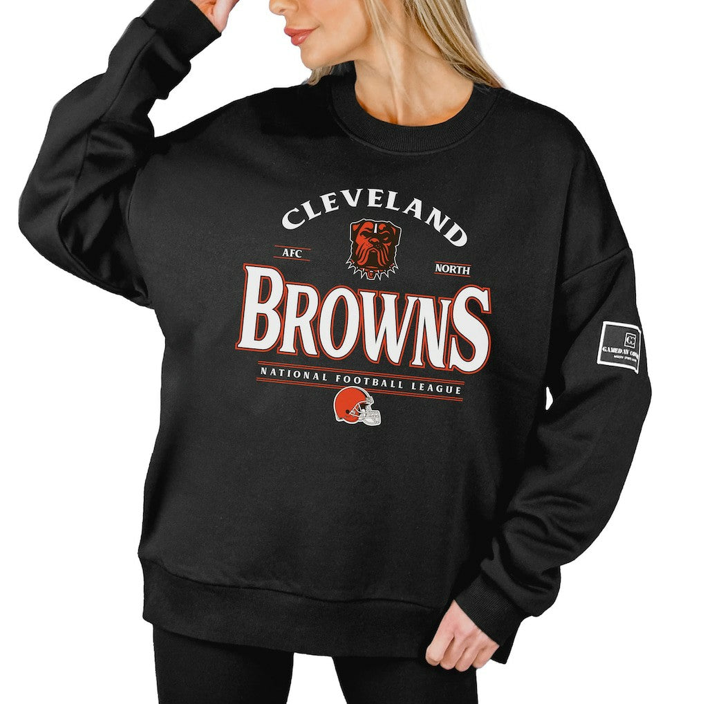 Cleveland Browns Gameday Couture Women's Oversized Players Only Black Label Pullover Sweatshirt - Black on sale