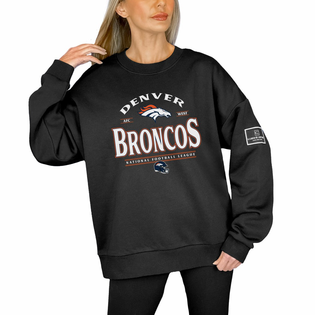 Denver Broncos Gameday Couture Women's Oversized Players Only Black Label Pullover Sweatshirt - Black for sale