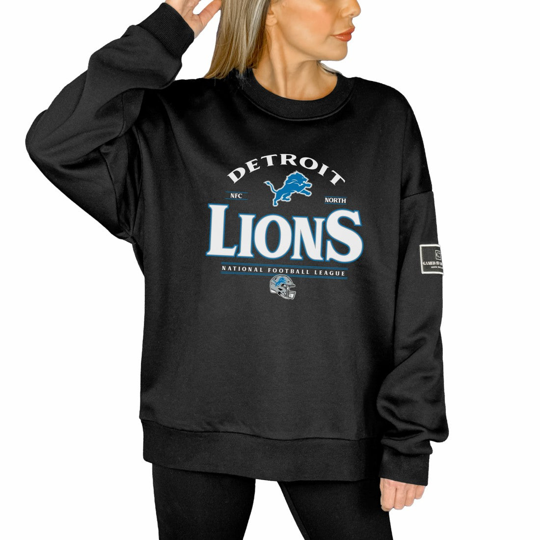 Detroit Lions Gameday Couture Women's Oversized Players Only Black Label Pullover Sweatshirt - Black outlet