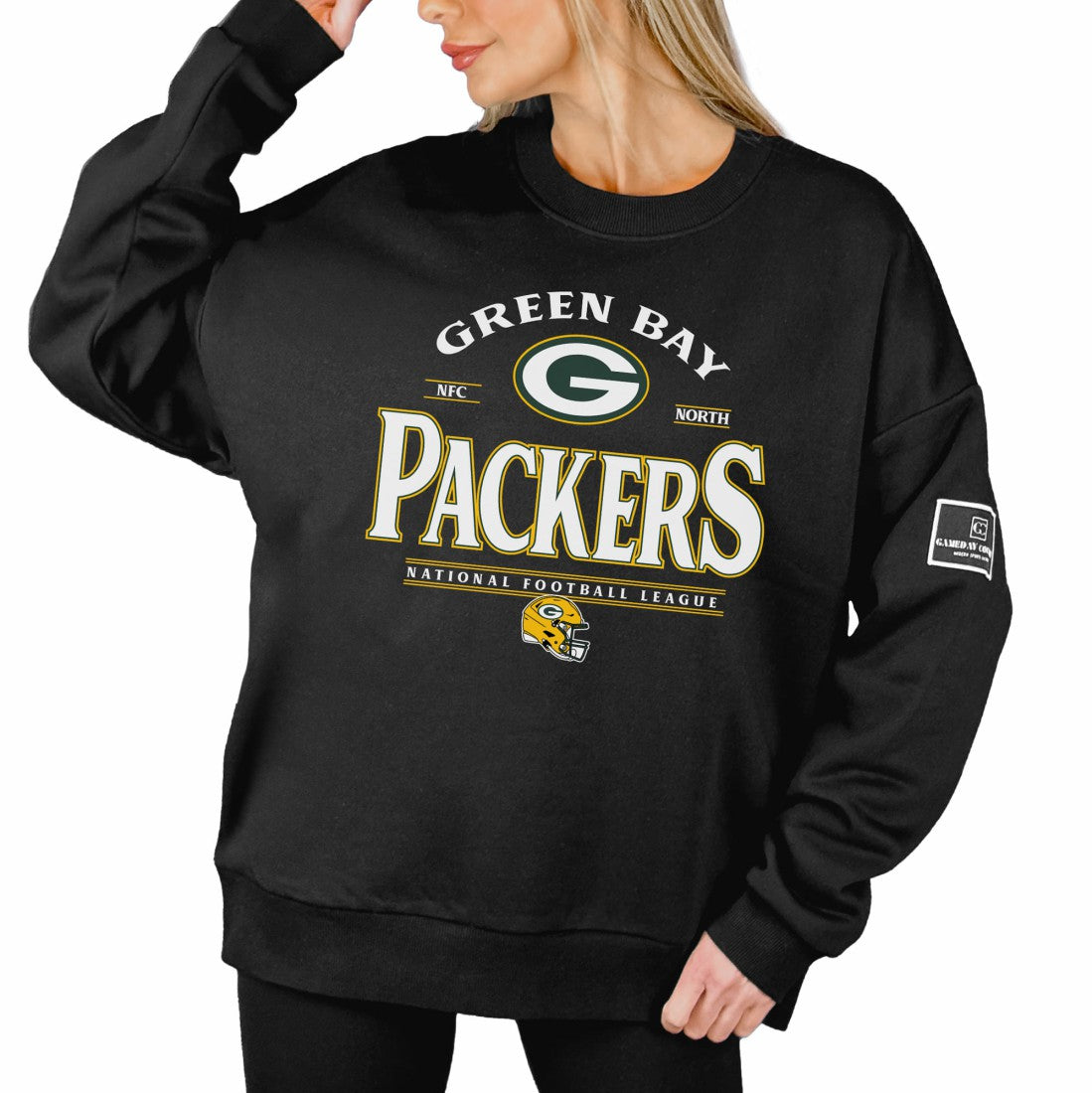 Green Bay Packers Gameday Couture Women's Oversized Players Only Black Label Pullover Sweatshirt - Black cheap