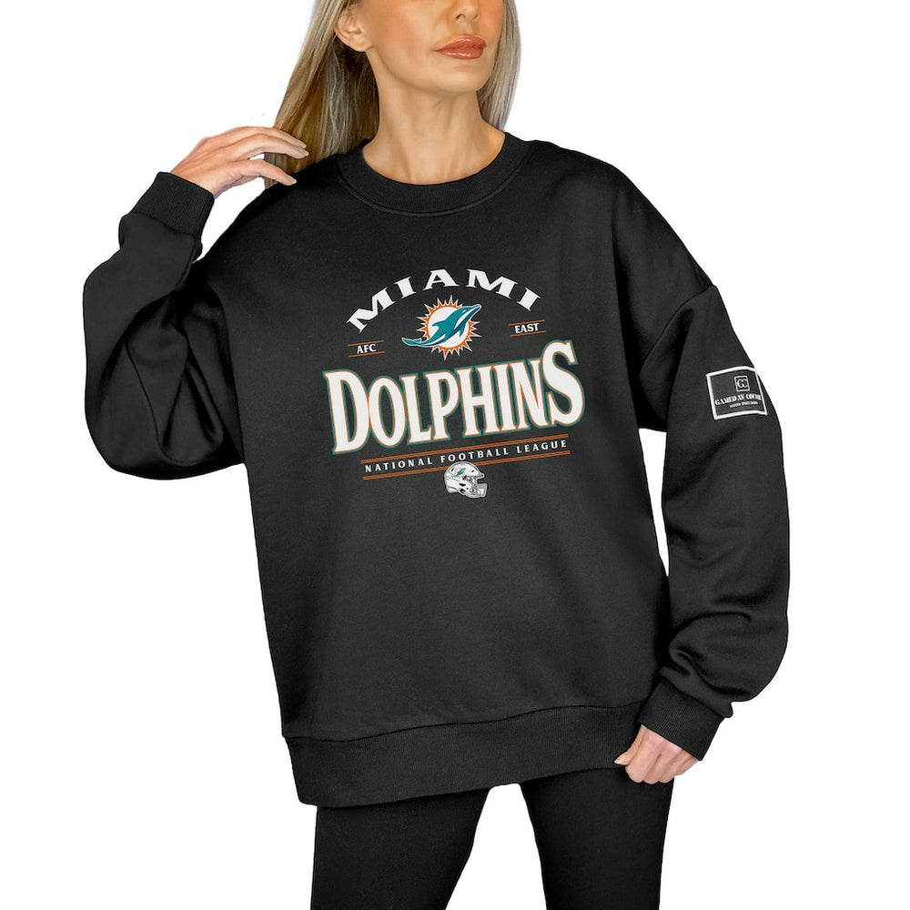 Miami Dolphins Gameday Couture Women's Oversized Players Only Black Label Pullover Sweatshirt - Black sale