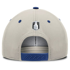 Edmonton Oilers Fanatics 2025 Stanley Cup Playoffs Locker Room Trucker Adjustable Hat Royal/Gray