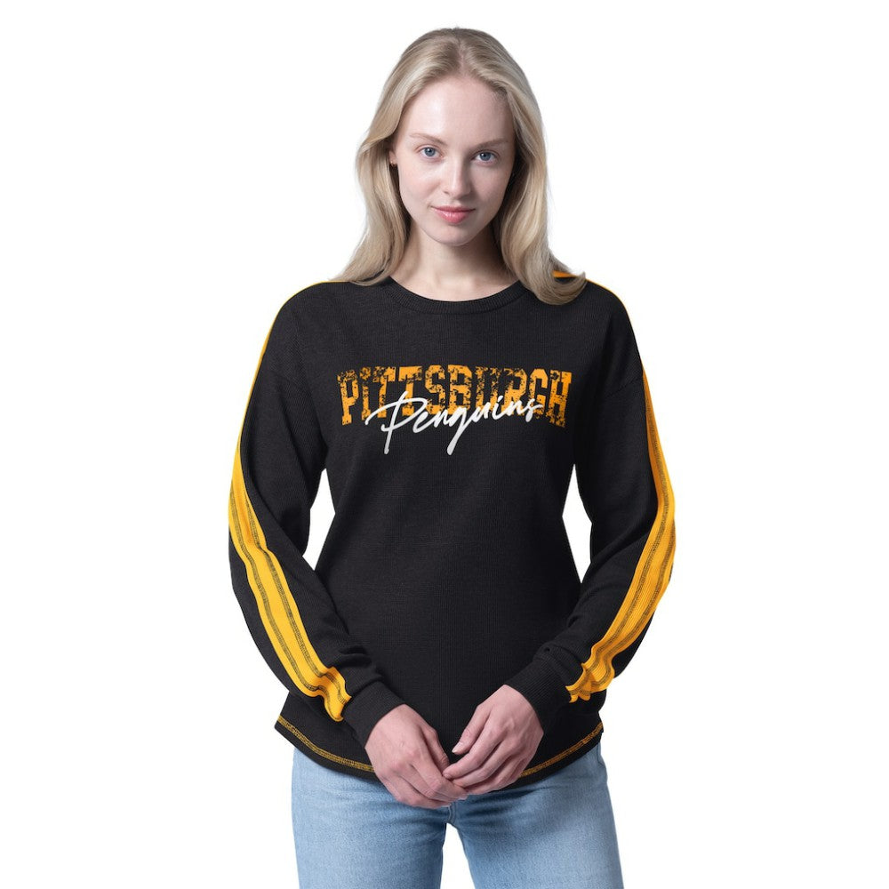 Pittsburgh Penguins G-III 4Her by Carl Banks Women's Advantage Thermal Long-Sleeve Tri-Blend T-Shirt Black