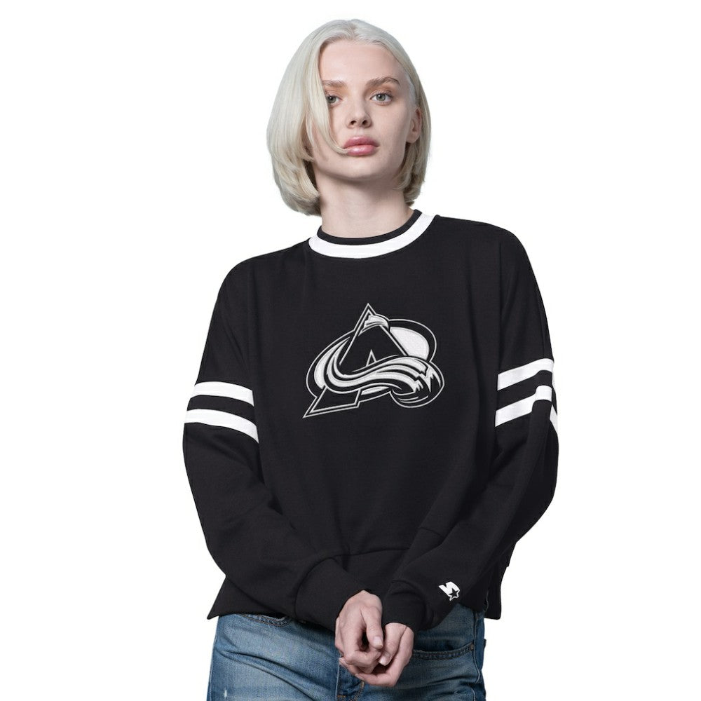 Colorado Avalanche Starter Women's Rally Fleece Cropped Sweatshirt Black