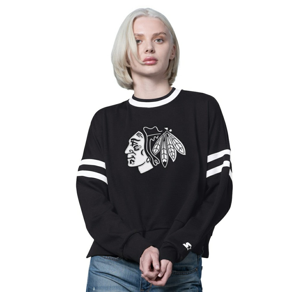 Chicago Blackhawks Starter Women's Rally Fleece Cropped Sweatshirt Black
