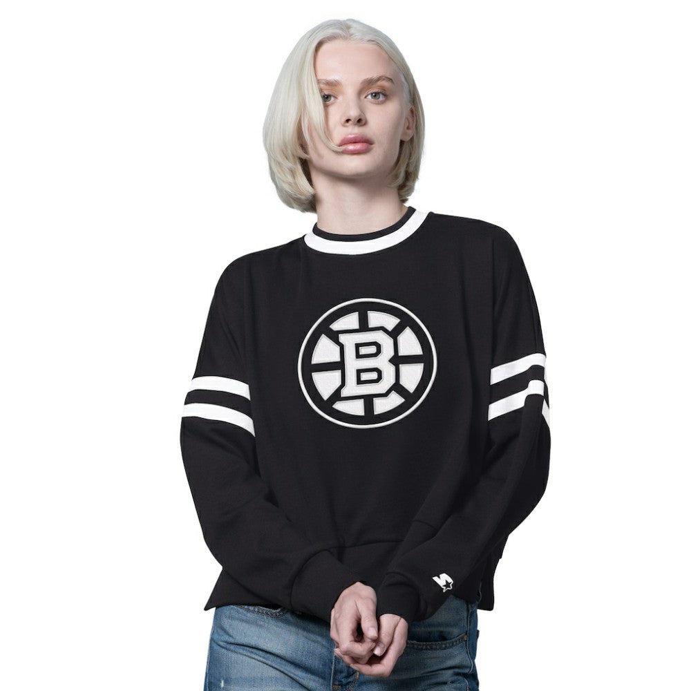 Boston Bruins Starter Women's Rally Fleece Cropped Sweatshirt Black