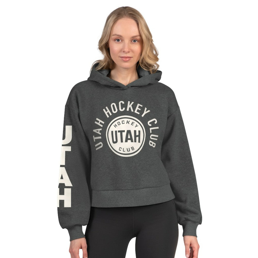 Utah Mammoth Starter Women's Star Player Cropped Fleece Hoodie Heather Charcoal