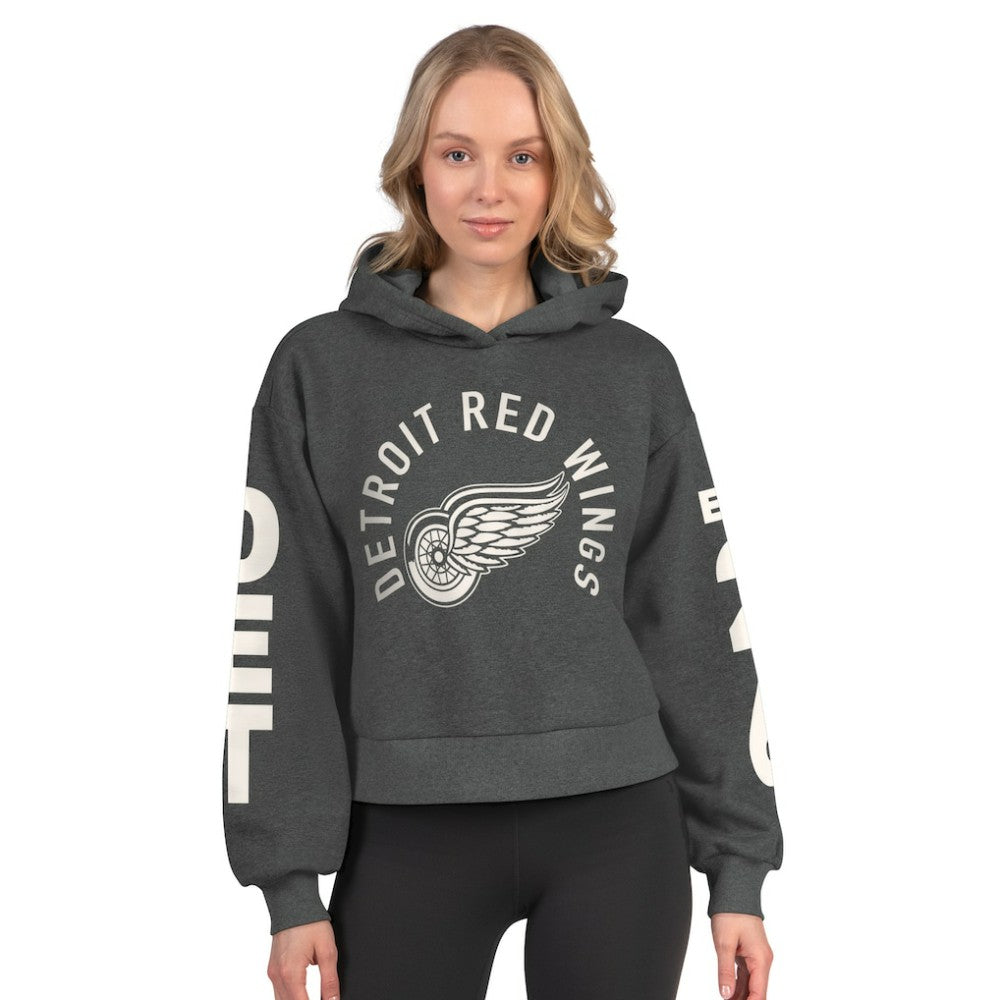 Detroit Red Wings Starter Women's Star Player Cropped Fleece Hoodie Heather Charcoal