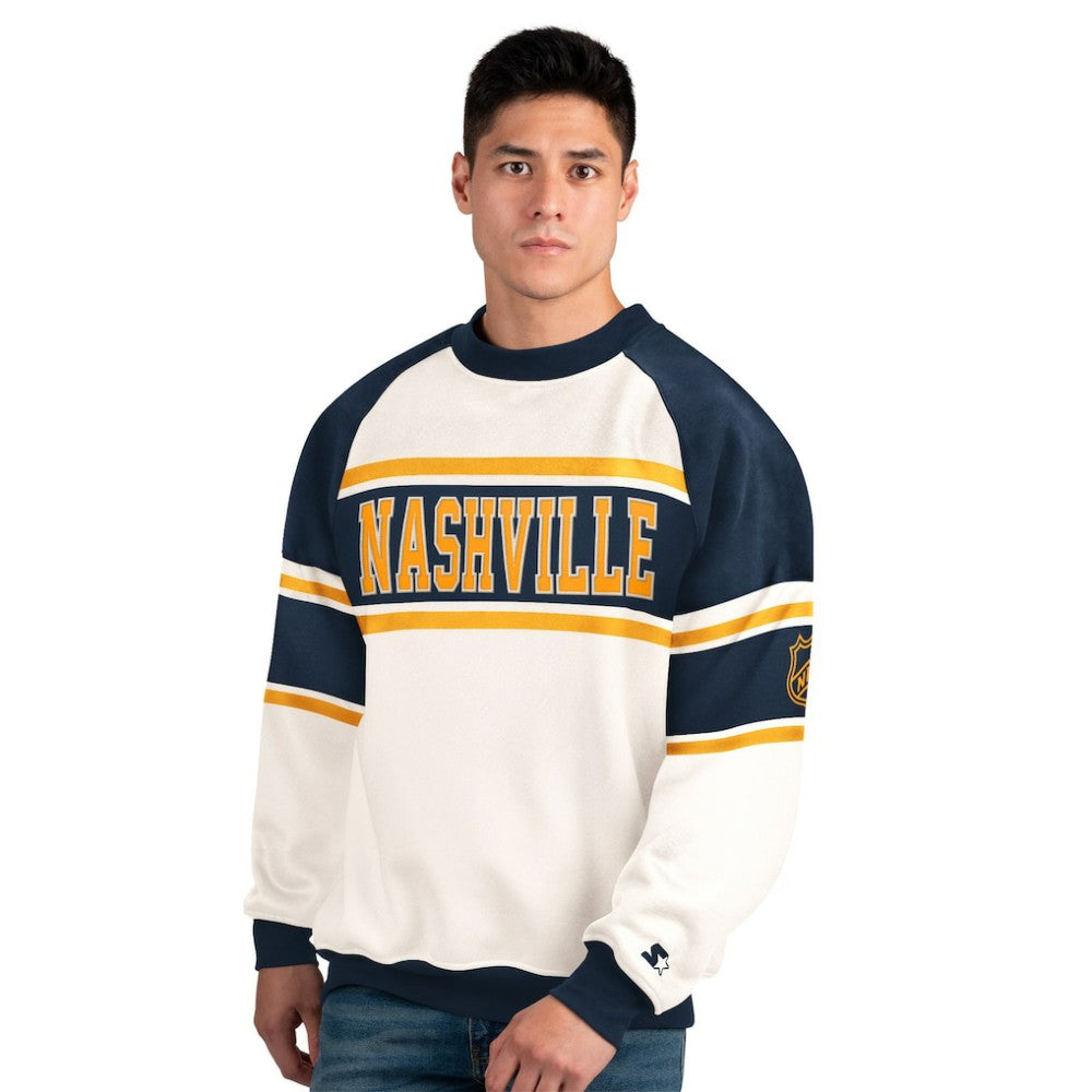 Nashville Predators Starter Male Adult Defense Fleece Crewneck Sweatshirt White