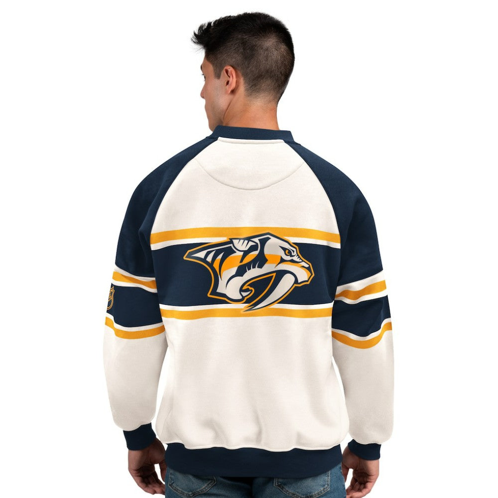 Nashville Predators Starter Male Adult Defense Fleece Crewneck Sweatshirt White