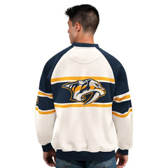 Nashville Predators Starter Male Adult Defense Fleece Crewneck Sweatshirt White