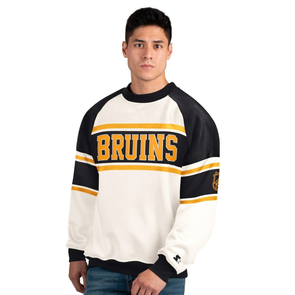 Boston Bruins Starter Male Adult Defense Fleece Crewneck Sweatshirt White