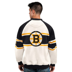 Boston Bruins Starter Male Adult Defense Fleece Crewneck Sweatshirt White