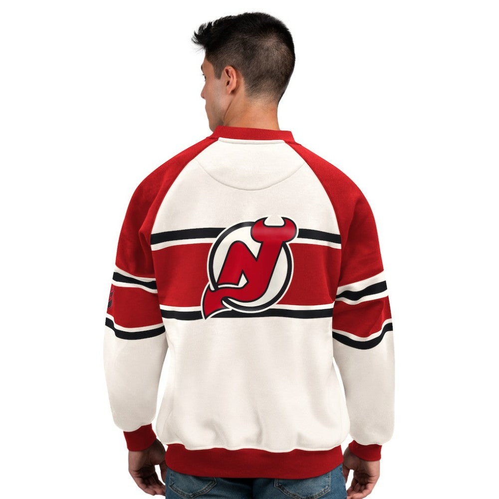 New Jersey Devils Starter Male Adult Defense Fleece Crewneck Sweatshirt White