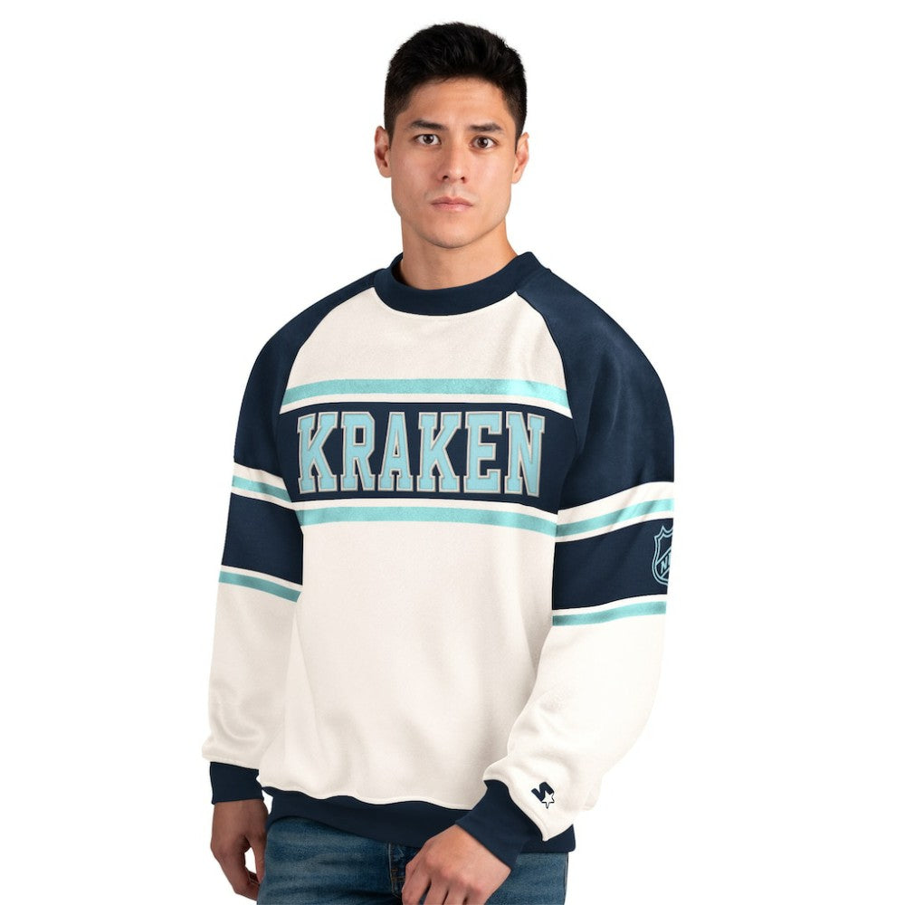 Seattle Kraken Starter Male Adult Defense Fleece Crewneck Sweatshirt White