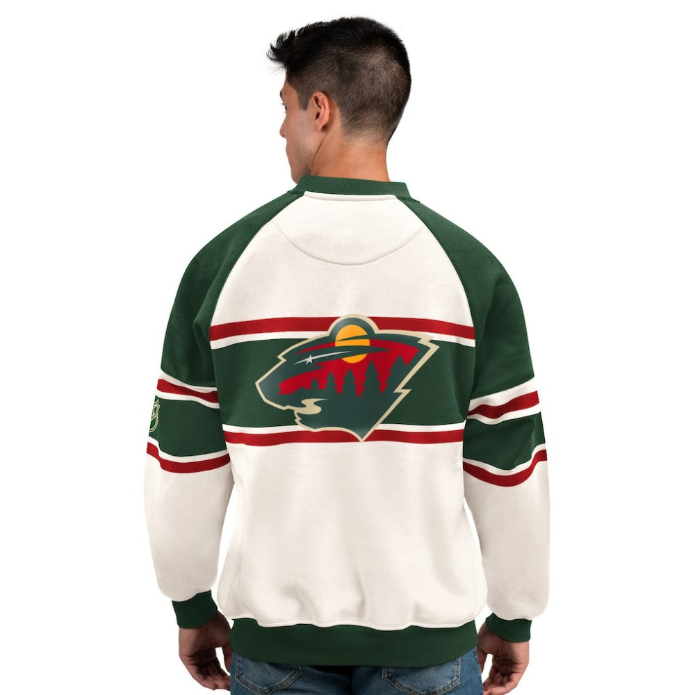 Minnesota Wild Starter Male Adult Defense Fleece Crewneck Sweatshirt White