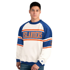 New York Islanders Starter Male Adult Defense Fleece Crewneck Sweatshirt White