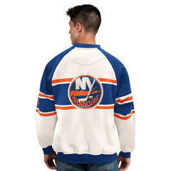 New York Islanders Starter Male Adult Defense Fleece Crewneck Sweatshirt White