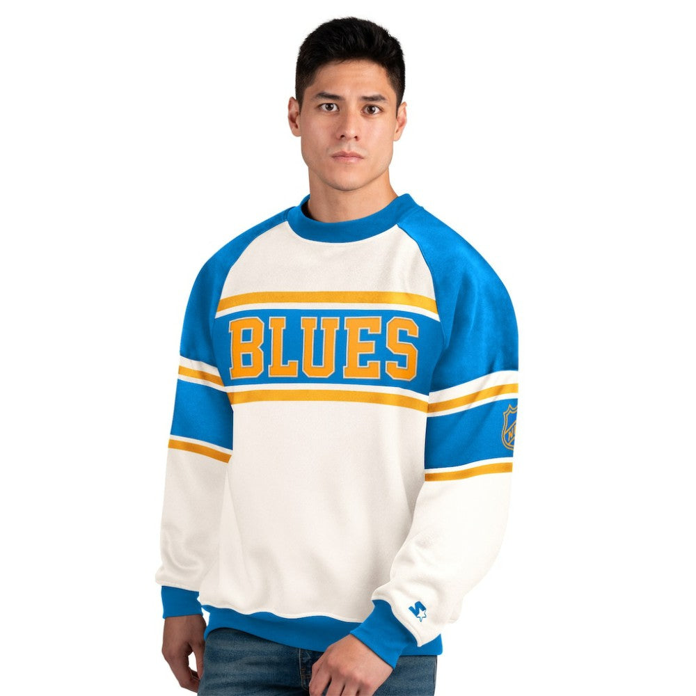 St. Louis Blues Starter Male Adult Defense Fleece Crewneck Sweatshirt White