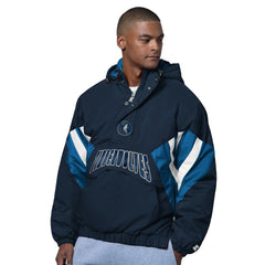 Minnesota Timberwolves Starter The Line Up Oxford Crinkle Half-Zip Hooded Jacket - Blue online