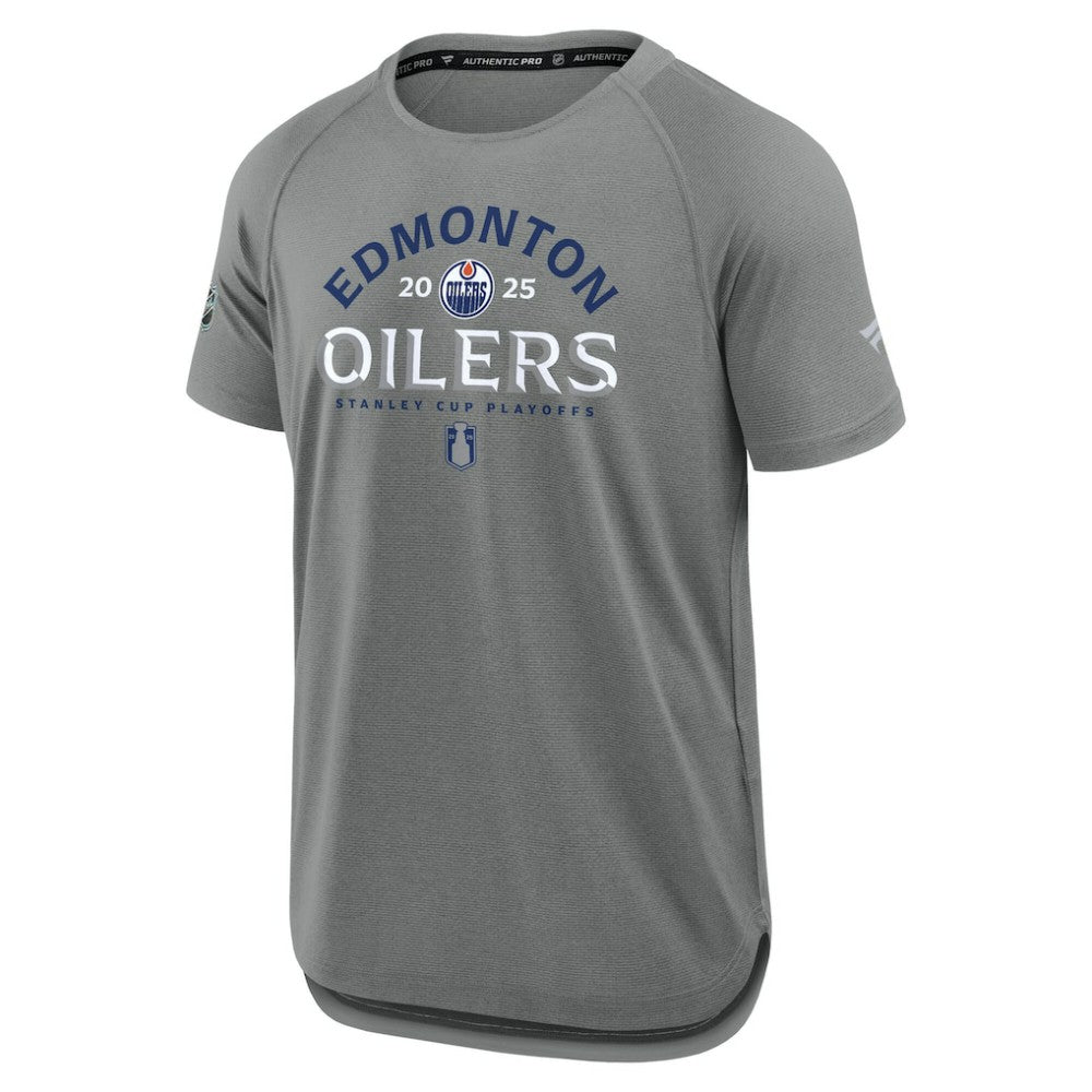 Edmonton Oilers Fanatics 2025 Stanley Cup Playoffs Authentic Pro Rink Performance T-Shirt Heather Gray