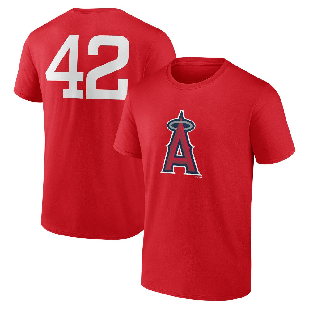 Los Angeles Angels Jackie Robinson Day Name & Number T-Shirt - Red