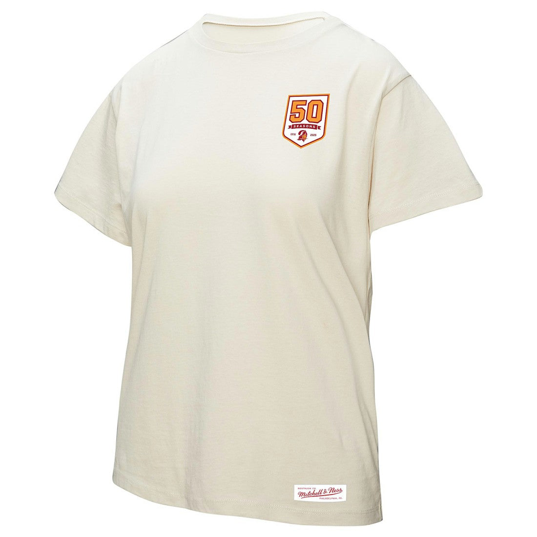 Tampa Bay Buccaneers Women's 50th Season Pirate Oversized Boyfriend T-Shirt - Cream discount