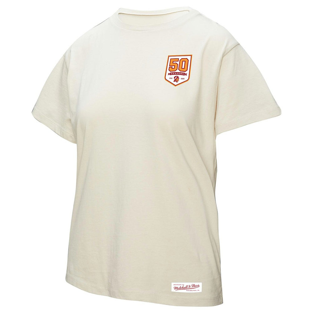 Tampa Bay Buccaneers Women's 50th Season Pirate Oversized Boyfriend T-Shirt - Cream discount