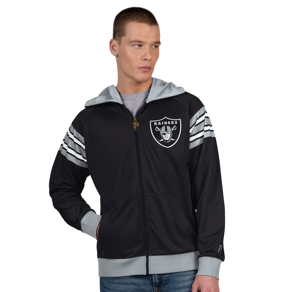 Las Vegas Raiders Pro Player Helmet Full-Zip Hooded Track Jacket - Black/Silver sale