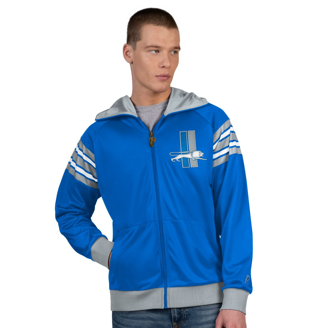 Detroit Lions Pro Player Retro Helmet Full-Zip Hooded Track Jacket - Blue/Silver outlet